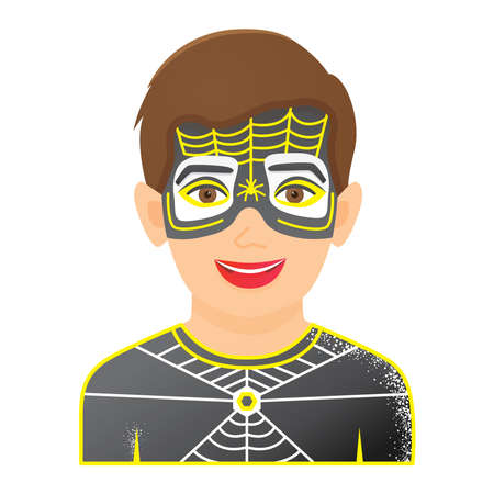 Face Painting Icon with Boy with Spider Painting. Isolated on White Background. Vector Illustration. Funny Kid Face.のイラスト素材