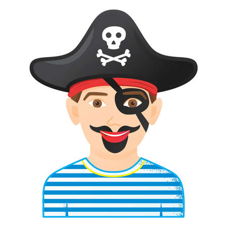 Face Painting Icon with Boy with Pirate Painting. Isolated on White Background. Vector Illustration. Funny Kid Face.のイラスト素材