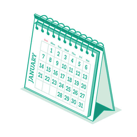 Desktop Paper Calendar in Isometric Style. Isolated on White Background. Vector Illustration. Outline Icon with Calendar. Planning. Time Management.のイラスト素材