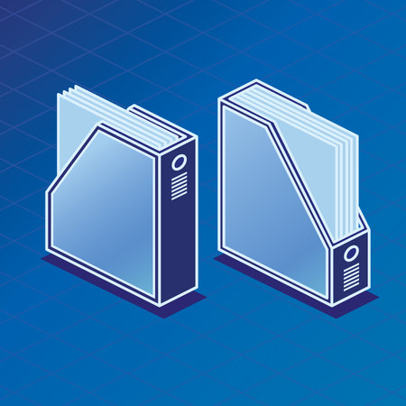 Isometric Vertical Paper Trays. Vector Illustration. Office Document Tray. Front and Back View.のイラスト素材