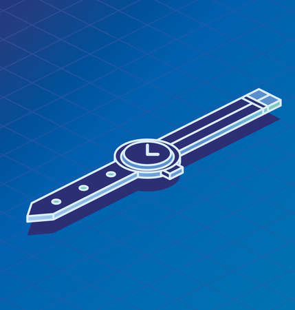Isometric Wrist Watches. Vector Illustration. Icon with Men's or Women's Watches. 3d Object on Blue Background.のイラスト素材