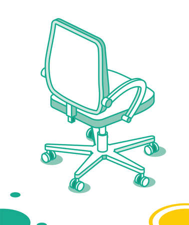 Isometric Office Chair on Wheels. vector illustration. Outline Desk Chair Icon. Furniture for Interior.のイラスト素材