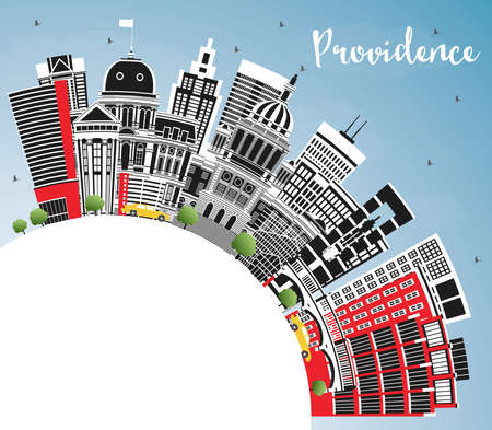Providence Rhode Island City Skyline with Color Buildings, Blue Sky and Copy Space. vector illustration. Providence USA Cityscape with Landmarks. Travel and Tourism Concept with Modern Architecture.のイラスト素材