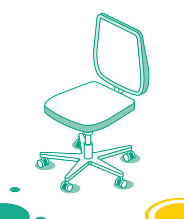 Isometric Office Chair on Wheels. vector illustration. Outline Desk Chair Icon. Furniture for Interior.のイラスト素材