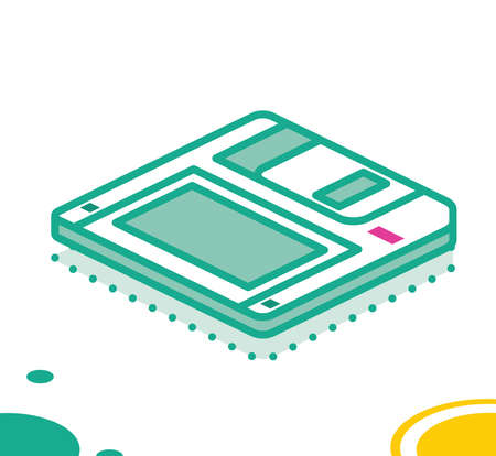 Isometric Floppy Disk. vector illustration. outline style. Diskette Isolated on White Background. Retro Electronic Storage Device.のイラスト素材
