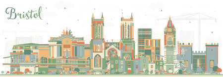 Bristol UK City Skyline with Color Buildings. vector illustration. Bristol England Cityscape with Landmarks. Business Travel and Tourism Concept with Historic Architecture.のイラスト素材