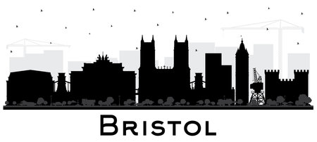 Bristol UK City Skyline Silhouette with Black Buildings Isolated on White. vector illustration. Bristol England Cityscape with Landmarks. Business Travel and Tourism Concept with Historic Architecture.のイラスト素材