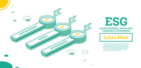 ESG Concept of Environmental, Social and Governance. Infographic Element with Three Elements. vector illustration. sustainable development. Isometric Outline Concept.のイラスト素材