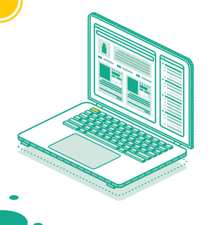 Isometric Laptop Isolated on White. Creating a Site Layout. vector illustration. website interface.のイラスト素材
