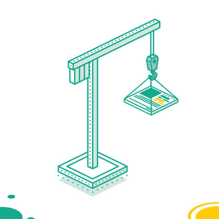 Isometric Small Crane with Design Element. vector illustration. outline concept. Web Page Construction.のイラスト素材