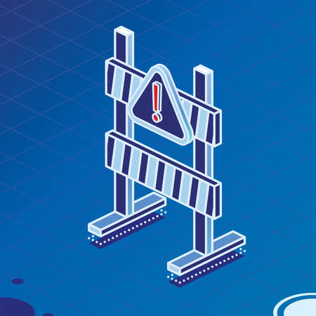 Road Warning Barrier Board with Stripes on Blue Background. Isometric 3d Object. vector illustration.のイラスト素材