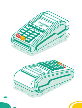 Isometric POS Terminal Isolated on White Background. payment machine. Secure Contactless NFC Payment. vector illustration. Online Cashier. Cash Register Terminal.のイラスト素材