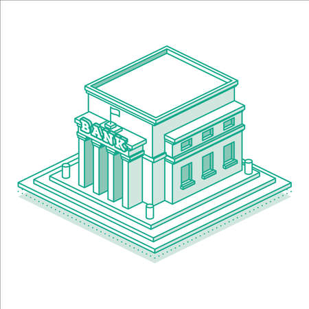 Building of Central Bank or Commercial Bank Isolated on White. vector illustration. Isometric City Detail. Classical Office of Financial Organization.のイラスト素材
