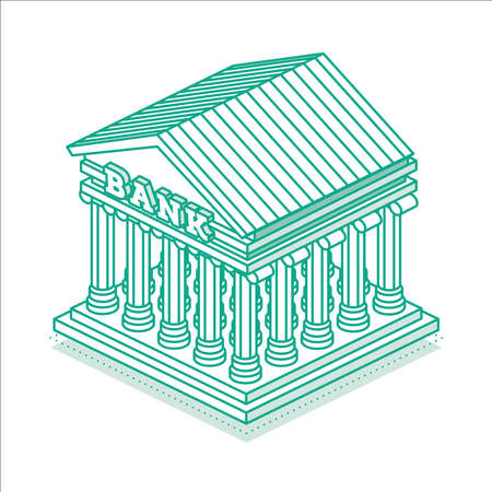 Building of Central Bank or Commercial Bank Isolated on White. vector illustration. Isometric City Detail. Classical Office of Financial Organization.のイラスト素材