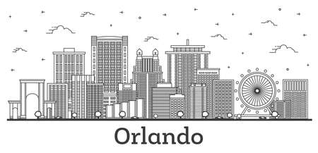 Outline Orlando Florida City Skyline with Modern and Historic Buildings Isolated on White. vector illustration. Orlando USA Cityscape with Landmarks.のイラスト素材