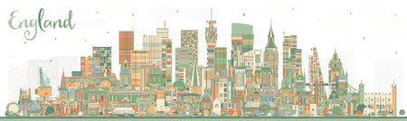 England City Skyline with Color Buildings. vector illustration. Concept with Historic Architecture. England Cityscape with Landmarks. Bristol. Leeds. Sheffield. London.のイラスト素材