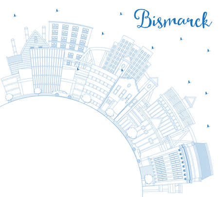Outline Bismarck North Dakota City Skyline with Blue Buildings and Copy Space. vector illustration. Bismarck USA Cityscape with Landmarks. Business and Tourism Concept with Modern Architecture.のイラスト素材