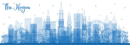 Outline The Hague Netherlands City Skyline with Blue Buildings. Business Travel and Tourism Concept with Historic Architecture. Hague Cityscape with Landmarks.のイラスト素材