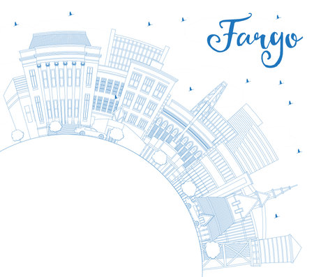 Outline Fargo North Dakota City Skyline with Blue Buildings and Copy Space. vector illustration. Fargo USA Cityscape with Landmarks. Travel and Tourism Concept with Modern Architecture.のイラスト素材