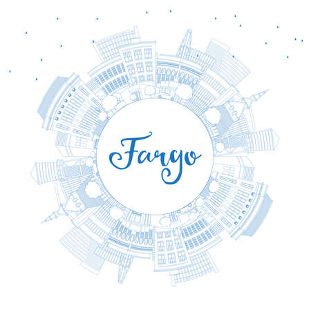 Outline Fargo North Dakota City Skyline with Blue Buildings and Copy Space. vector illustration. Fargo USA Cityscape with Landmarks. Travel and Tourism Concept with Modern Architecture.のイラスト素材