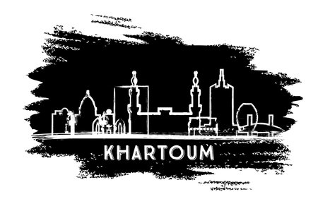 Khartoum Sudan City Skyline Silhouette. Hand Drawn Sketch. Business Travel and Tourism Concept with Historic Architecture. vector illustration. Khartoum Cityscape with Landmarks.のイラスト素材