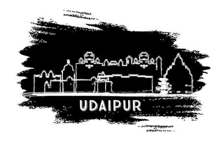 Udaipur India City Skyline Silhouette. Hand Drawn Sketch. Business Travel and Tourism Concept with Historic Architecture. vector illustration. Udaipur Cityscape with Landmarks.のイラスト素材
