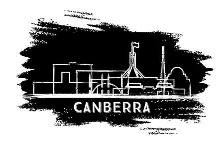 Canberra Australia City Skyline Silhouette. Hand Drawn Sketch. Business Travel and Tourism Concept with Historic Architecture. vector illustration. Canberra Cityscape with Landmarks.のイラスト素材