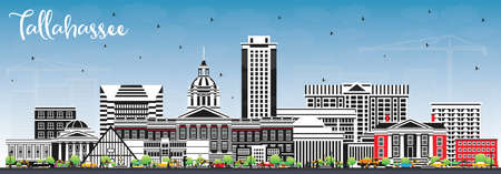 Tallahassee Florida City Skyline with Color Buildings and Blue Sky. vector illustration. Tallahassee Cityscape with Landmarks. Business Travel and Tourism Concept with Modern Architecture.のイラスト素材