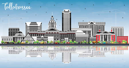 Tallahassee Florida City Skyline with Color Buildings, Blue Sky and Reflections. vector illustration. Tallahassee Cityscape with Landmarks. Travel and Tourism Concept with Modern Architecture.のイラスト素材