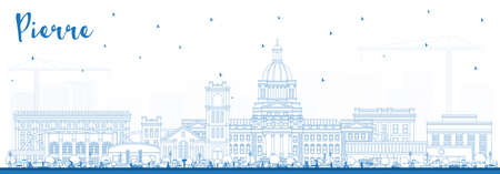 Outline Pierre South Dakota City Skyline with Blue Buildings. vector illustration. Pierre USA Cityscape with Landmarks. Business Travel and Tourism Concept with Modern Architecture.のイラスト素材