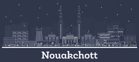 Outline Nouakchott Mauritania City Skyline with White Buildings. vector illustration. Business Travel and Tourism Concept with Modern Architecture. Nouakchott Cityscape with Landmarks.のイラスト素材