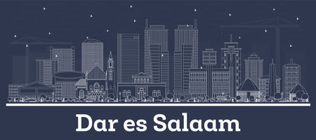 Outline Dar Es Salaam Tanzania City Skyline with White Buildings. vector illustration. Business Travel and Tourism Concept with Modern Architecture. Dar Es Salaam Cityscape with Landmarks.のイラスト素材