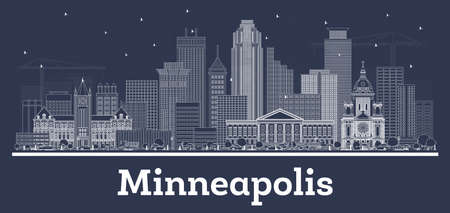 Outline Minneapolis Minnesota USA City Skyline with White Buildings. vector illustration. Business Travel and Tourism Concept with Modern Architecture. Minneapolis Cityscape with Landmarks.のイラスト素材