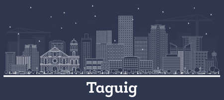 Outline Taguig Philippines City Skyline with White Buildings. vector illustration. Business Travel and Tourism Concept with Modern Architecture. Taguig Cityscape with Landmarks.のイラスト素材