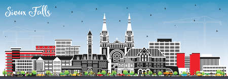 Sioux Falls South Dakota City Skyline with Color Buildings and Blue Sky. vector illustration. Sioux Falls USA Cityscape with Landmarks. Business Travel and Tourism Concept with Modern Architecture.のイラスト素材