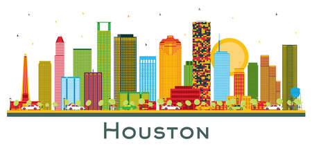 Houston USA City Skyline with Color Buildings Isolated on White. vector illustration. Business Travel and Tourism Concept with Modern Buildings. Houston Cityscape with Landmarks.のイラスト素材
