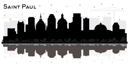 Saint Paul Minnesota City Skyline Silhouette with Black Buildings and Reflections Isolated on White. vector illustration. Business Travel and Tourism Concept with Historic Architecture.のイラスト素材