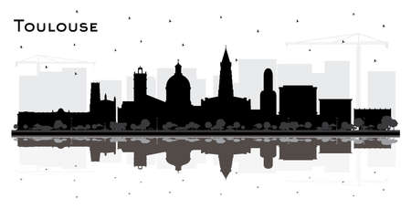 Toulouse France City Skyline Silhouette with Black Buildings and Reflections Isolated on White. vector illustration. Travel and Concept with Historic Architecture. Toulouse Cityscape with Landmarks.のイラスト素材