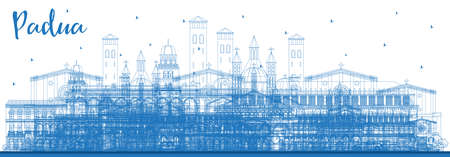 Outline Padua Italy City Skyline with Blue Buildings. vector illustration. Business Travel and Concept with Historic Architecture. Padua Cityscape with Landmarks.のイラスト素材