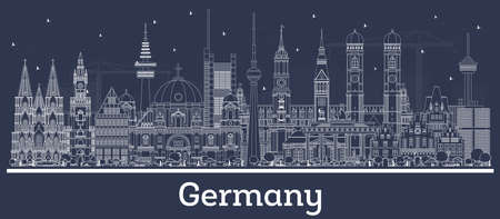 Outline Germany City Skyline with White Buildings. vector illustration. Business Travel and Tourism Concept with Historic Architecture. Germany Cityscape with Landmarks.のイラスト素材