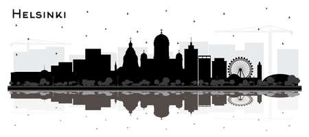 Helsinki Finland City Skyline Silhouette with Black Buildings and Reflections Isolated on White. vector illustration. Travel Concept with Historic Architecture. Helsinki Cityscape with Landmarks.のイラスト素材