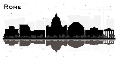 Rome Italy City Skyline Silhouette with Black Buildings and Reflections Isolated on White. vector illustration. Concept with Historic Architecture. Rome Cityscape with Landmarks.のイラスト素材