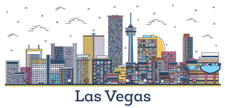 Outline Las Vegas Nevada City Skyline with Modern Colored Buildings Isolated on White. vector illustration. Las Vegas USA Cityscape with Landmarks.のイラスト素材