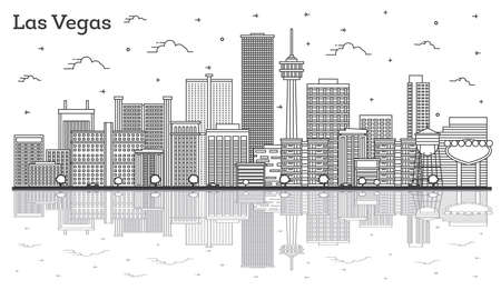 Outline Las Vegas Nevada City Skyline with Modern Buildings and Reflections Isolated on White. vector illustration. Las Vegas USA Cityscape with Landmarks.のイラスト素材