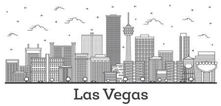 Outline Las Vegas Nevada City Skyline with Modern Buildings Isolated on White. vector illustration. Las Vegas USA Cityscape with Landmarks.のイラスト素材