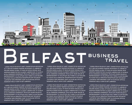 Belfast Northern Ireland City Skyline with Color Buildings, Blue Sky and Copy Space. vector illustration. Belfast Cityscape with Landmarks. Travel and Tourism Concept with Historic Architecture.のイラスト素材