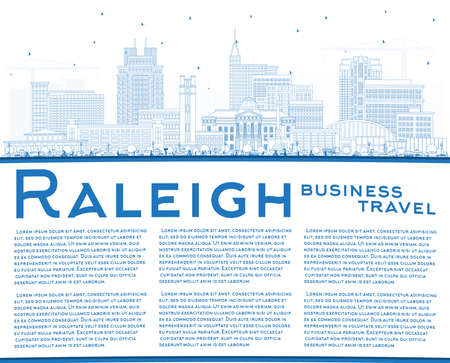 Outline Raleigh North Carolina City Skyline with Blue Buildings and Copy Space. vector illustration. Raleigh Cityscape with Landmarks. Business Travel and Tourism Concept with Modern Architecture.のイラスト素材