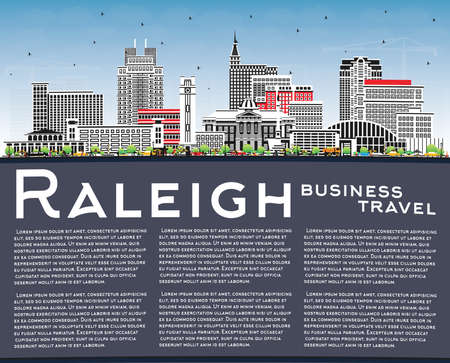 Raleigh North Carolina City Skyline with Color Buildings, Blue Sky and Copy Space. vector illustration. Raleigh Cityscape with Landmarks. Business Travel and Tourism Concept with Modern Architecture.のイラスト素材