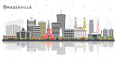 Brazzaville Republic of Congo City Skyline with Gray Buildings and Reflections Isolated on White. vector illustration. Tourism Concept with Historic Architecture. Brazzaville Cityscape and Landmarks.のイラスト素材