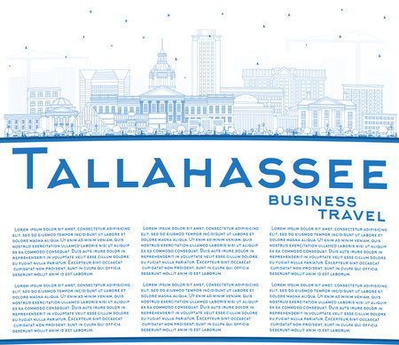 Outline Tallahassee Florida City Skyline with Blue Buildings and Copy Space. vector illustration. Tallahassee Cityscape with Landmarks. Business Travel and Tourism Concept with Modern Architecture.のイラスト素材